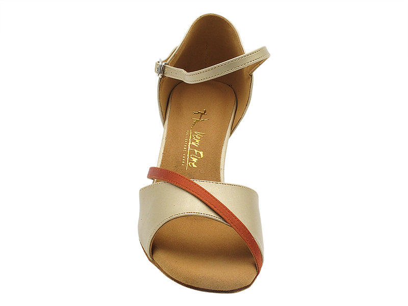 1734 Light Gold Leather_Dark Tan Satin Trim with 2.5" Heel (2899) in the photo
