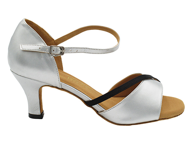 1734 Light Silver Leather_Black Satin Trim with 2.5" Heel (2899) in the photo