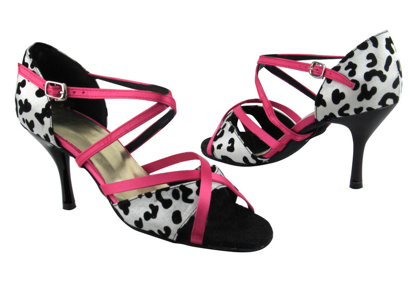 1740 248 White Leopard_246 Pink Satin_S wit 3" Slim Black Plated Heel in the photo