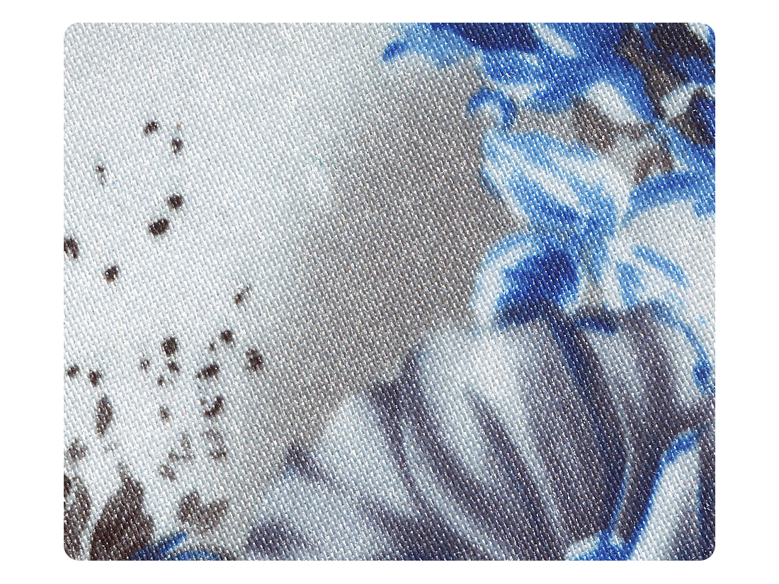 174 White_Blue Flower Satin Fabric Swatch