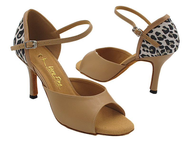 1780LEDSS Beige Brown Leather & Leopard Satin Back with 3" Slim Heel (6646) in the photo