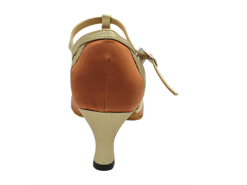 1786 Dark Tan Satin & Light Gold Leather Trim with 2.5" Heel (2899) in the photo