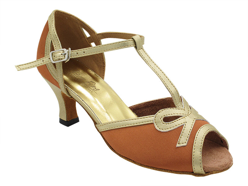 1786 Dark Tan Satin & Light Gold Leather Trim with 2.5" Heel (2899) in the photo