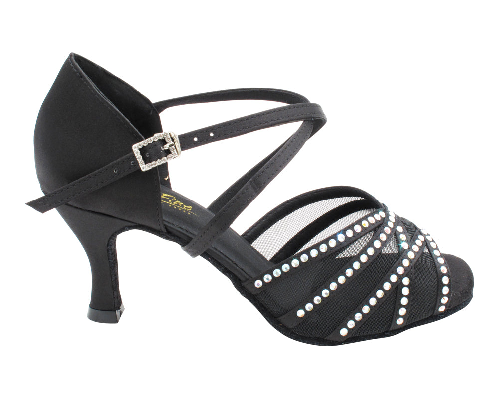1789Bling Black Satin & Black Mesh with 2.75" Flare Heel (1995) in the photo