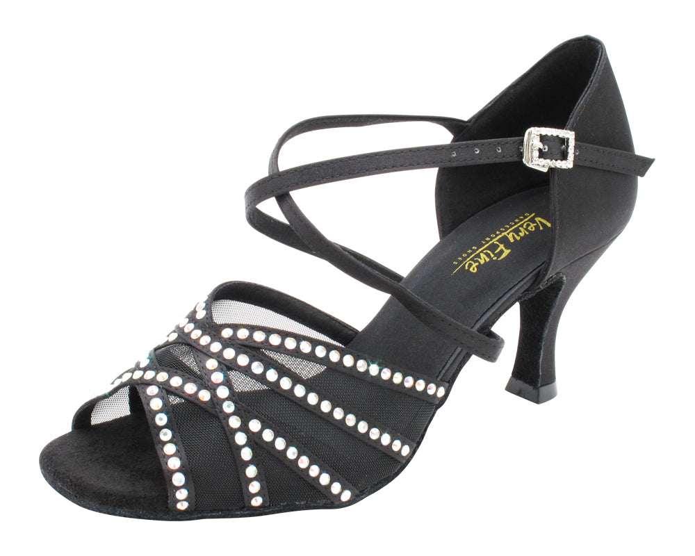 1789Bling Black Satin & Black Mesh with 2.75" Flare Heel (1995) in the photo