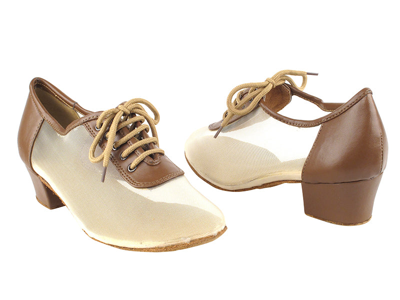 2002 133 Coffee Brown Leather_Flesh Mesh with 1.5" Medium Heel in the photo