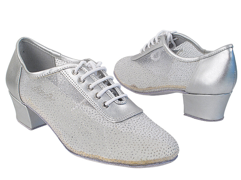 2002 151 Soft Silver PU_307 White Silver Glitter Mesh with 1.5" Heel in the photo