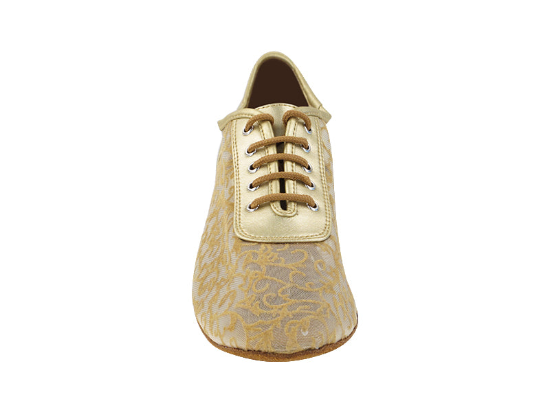 2002 Light Gold Leather & Flower Mesh with 1.5" Medium Heel in the photo