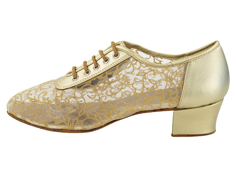 2002 Light Gold Leather & Flower Mesh with 1.5" Medium Heel in the photo