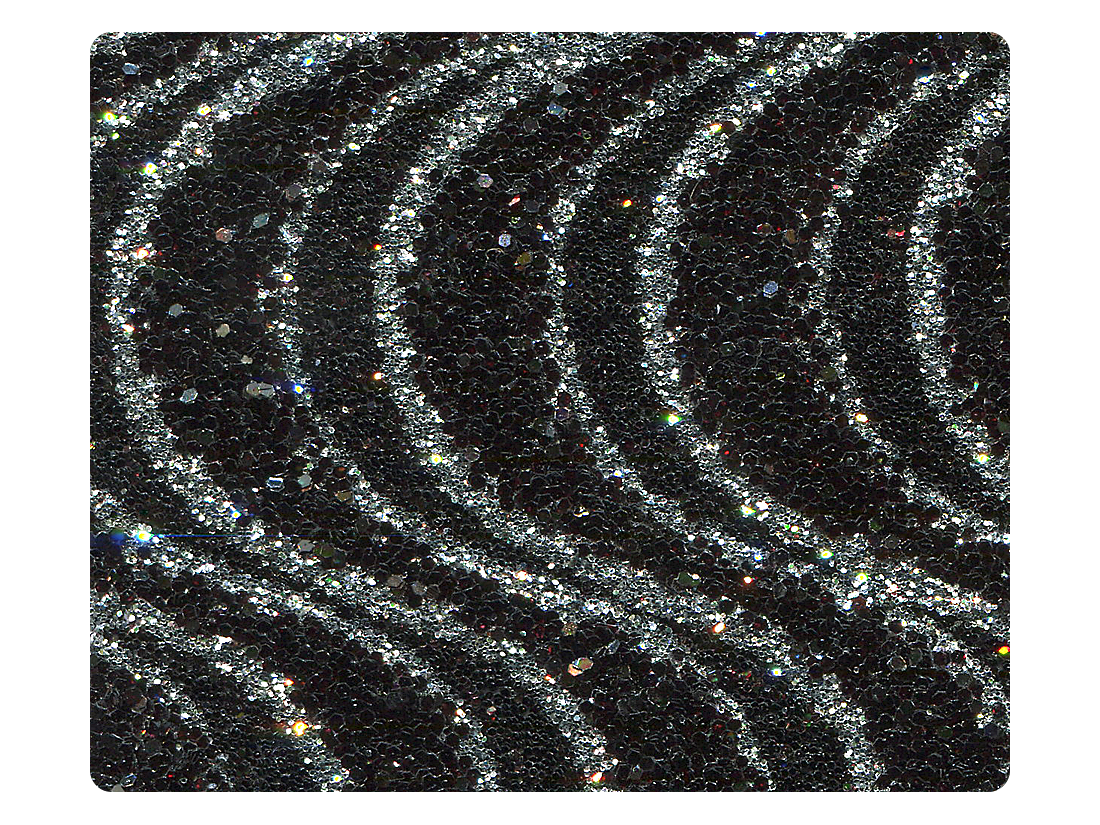213 Black_Silver Wave Glitter Fabric Swatch