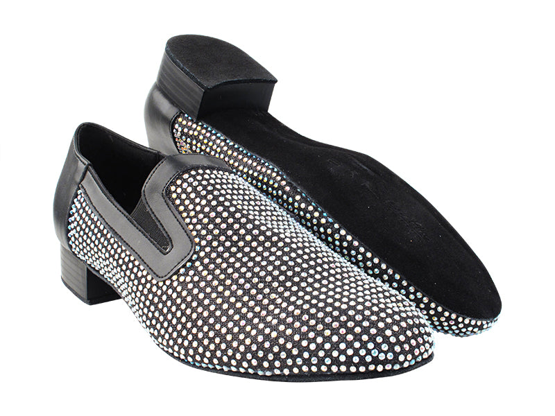 2506Bling Black Glitter Satin & Crystal AB with Men 1" Standard Heel (2002) in the photo