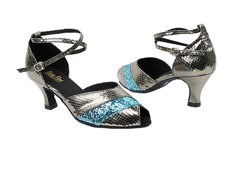 2701 224 Snake Grey_188 Light Blue Sparkle Trim with 2.5" Heel in the photo