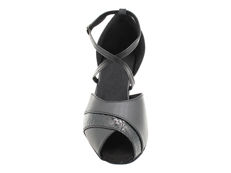 2701 Black Leather_207 Ultra Black Trim_H_X-Strap Arch with Loop with 2.2 INCH THICK CUBAN HEEL (2317) in the photo