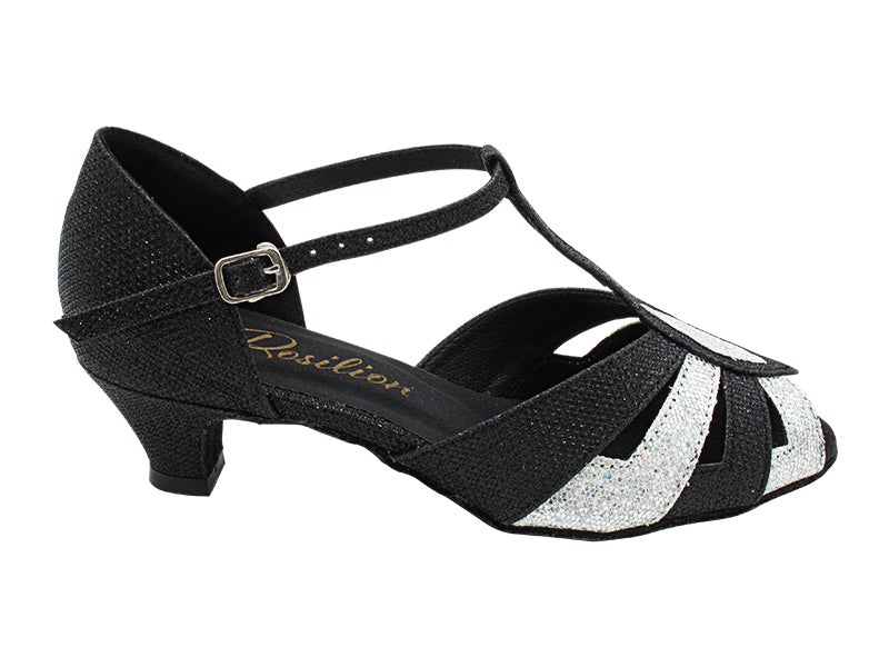 2702 273 Black Glitter_107 Silver Scale with 1.3" Cuban Heel (387) in the photo