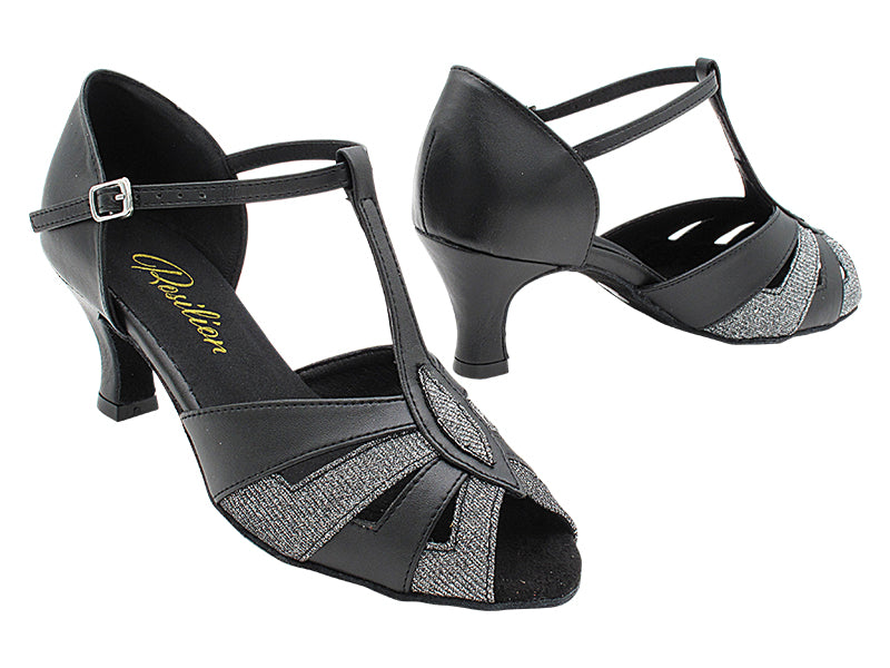 2702 Black Leather & 105 Glitter Black Satin Trim with 2.5" Heel (2899) in the photo