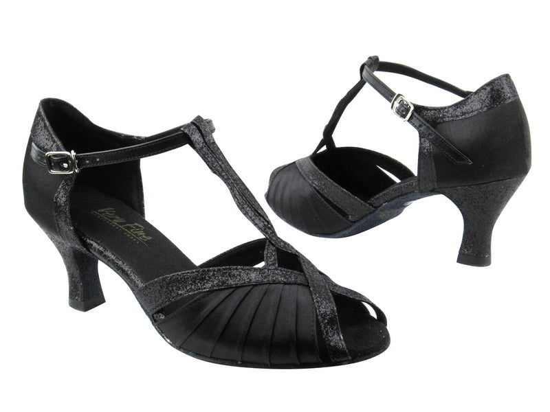 2707 Black Satin_127 Black Stardsut Trim with 2.5" low heel in the photo
