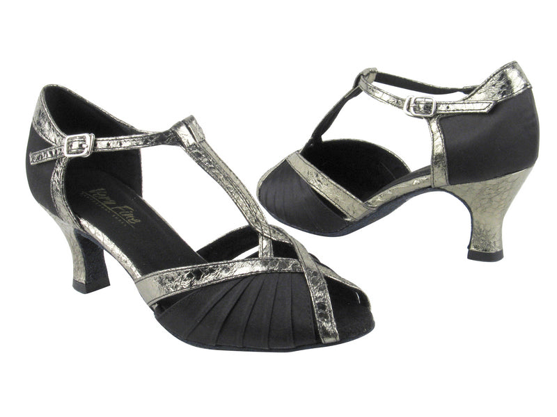 2707 Black Satin_208 Ultra Grey Trim with 2.5" low heel in the photo
