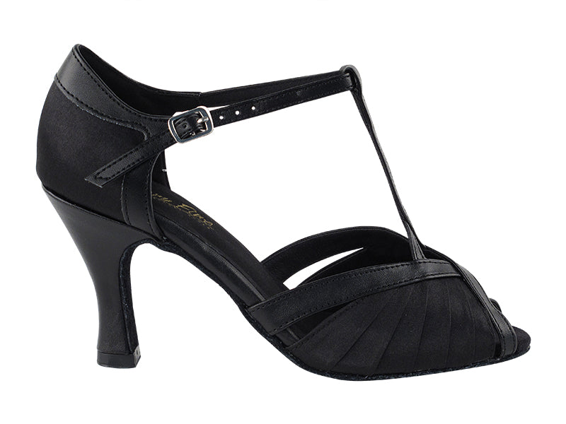 2707 Black Satin & Black Leather Trim