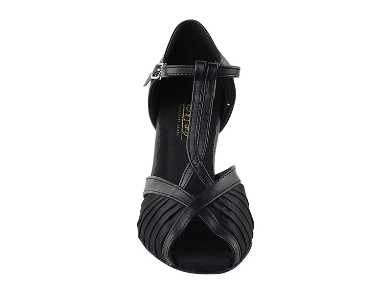 2707 Black Satin & Black Leather Trim