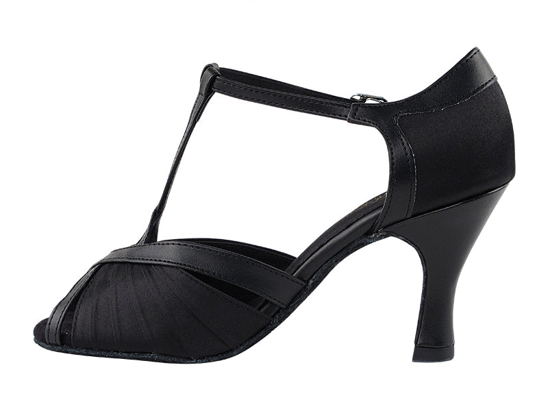 2707 Black Satin & Black Leather Trim