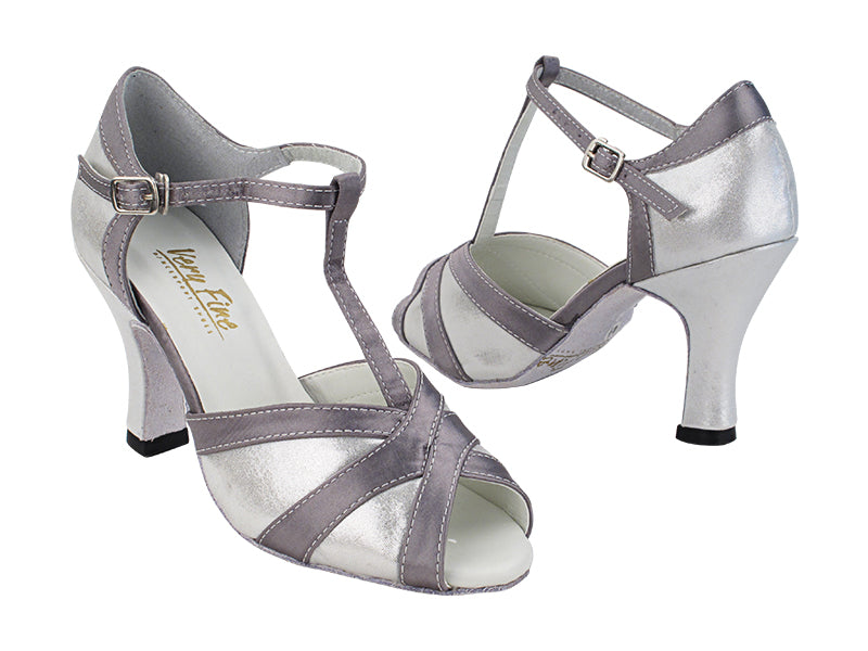 2711 259 Silver Satin_263 Grey Satin Trim with 3" Heel (6812) in the photo