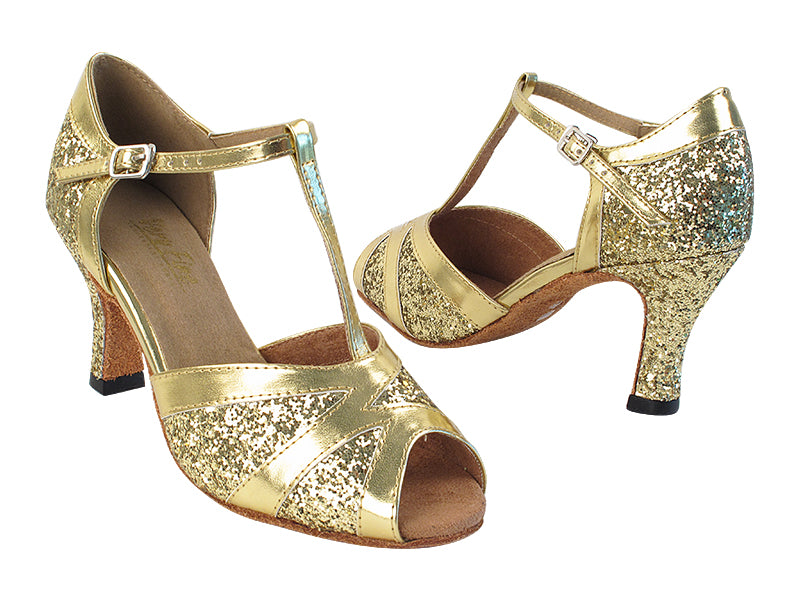 2712 9 Gold Sparkle_62 Gold PU Trim with (6812) 3 inch Heel in the photo