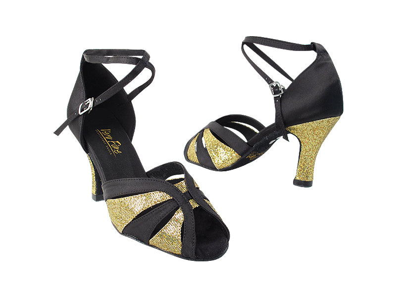 2713 38 Black Satin_113 Gold Scale_H with 3" heel in the photo
