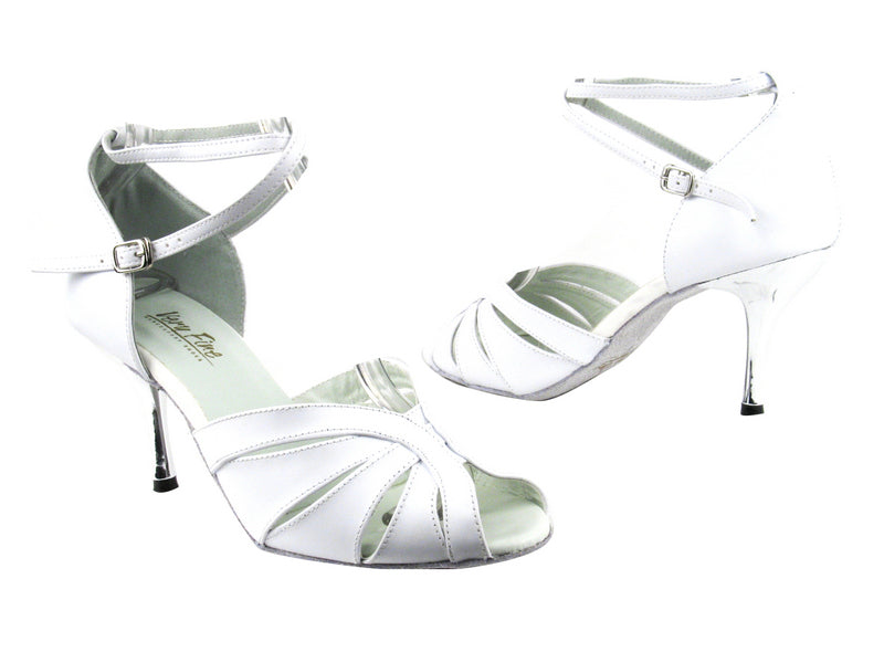 2713 White Leather with 3" Slim Silver Plated Heel in the photo