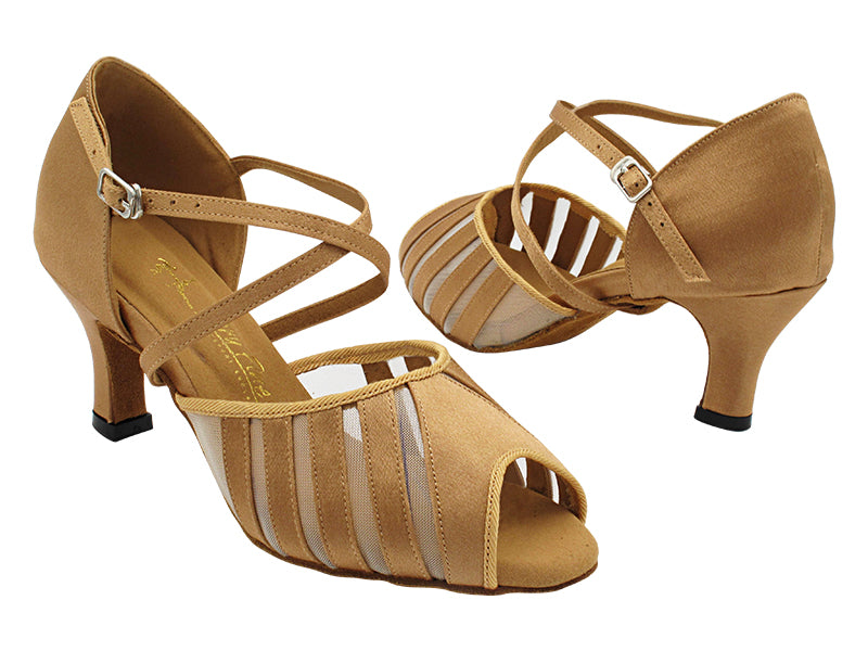 2715 Brown Satin & Flesh Mesh with 2.5" Heel (2899) in the photo