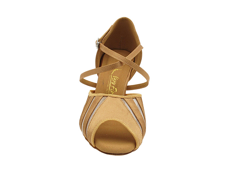 2715 Brown Satin & Flesh Mesh with 2.5" Heel (2899) in the photo