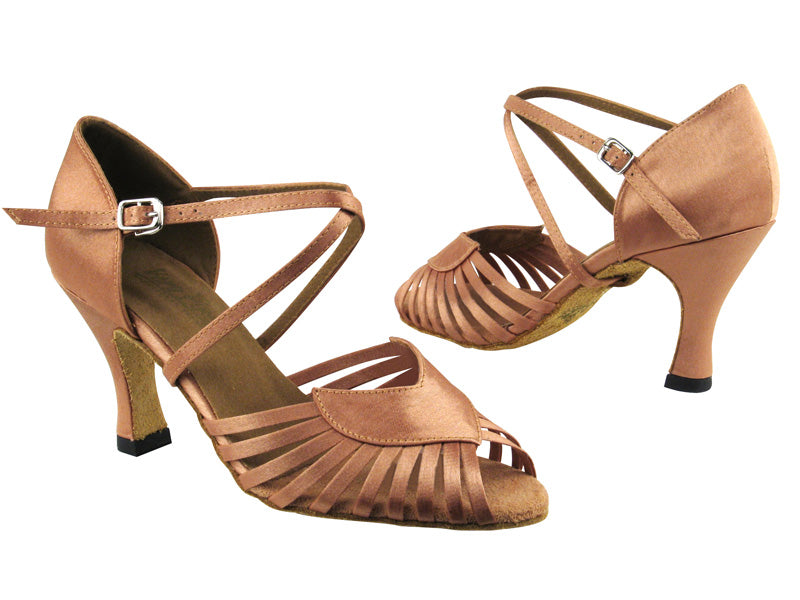 2717 Brown Satin with 3" Heel in the photo