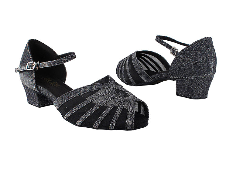 2719 105 Glitter Black Satin_Black Mesh 1.5" Medium Heel in the photo