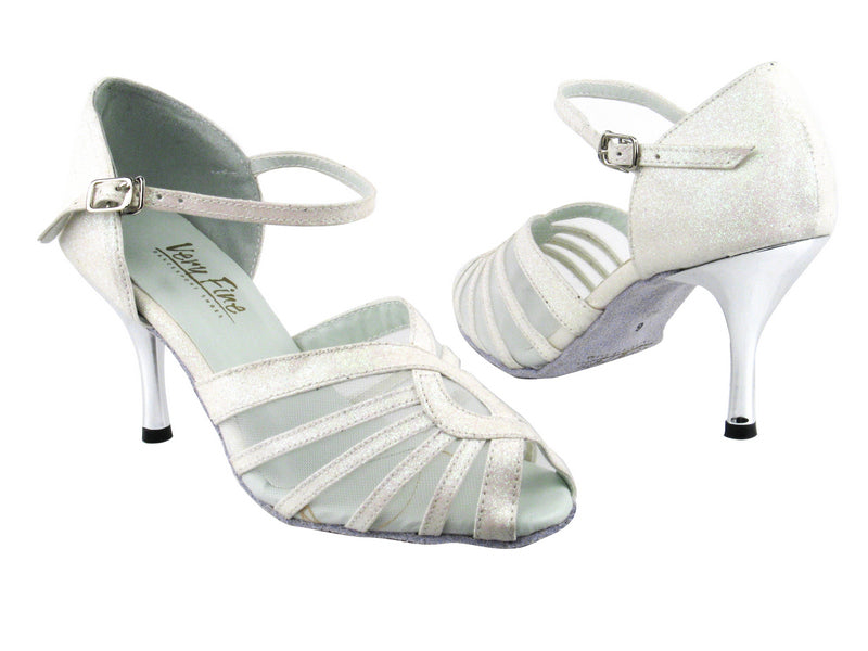 2719 183 White Stardust_White Mesh with 3" Slim Silver Plated Heel in the Photo