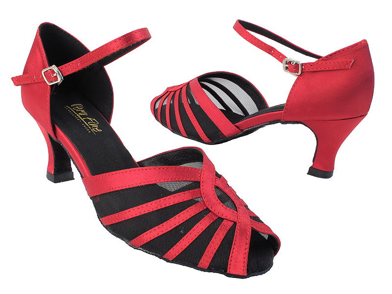 2719 268 Dark Red Satin_Black Mesh