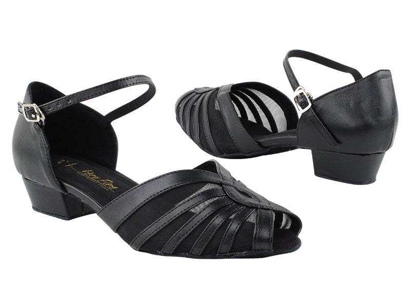 2719FT Black Leather_Black Mesh with 1" Flat Heel in the photo