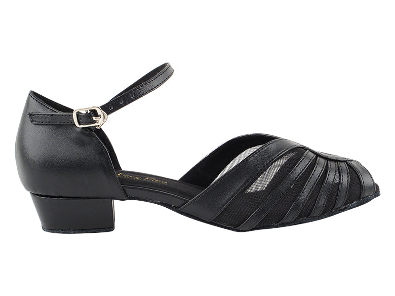 2719FT Black Leather_Black Mesh with 1" Flat Heel in the photo