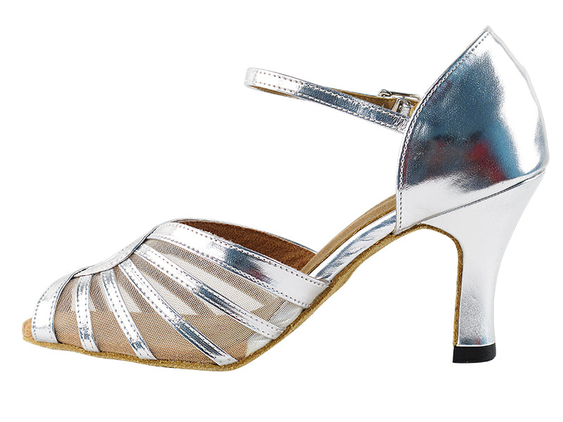 2719 Silver Leather & Flesh Mesh