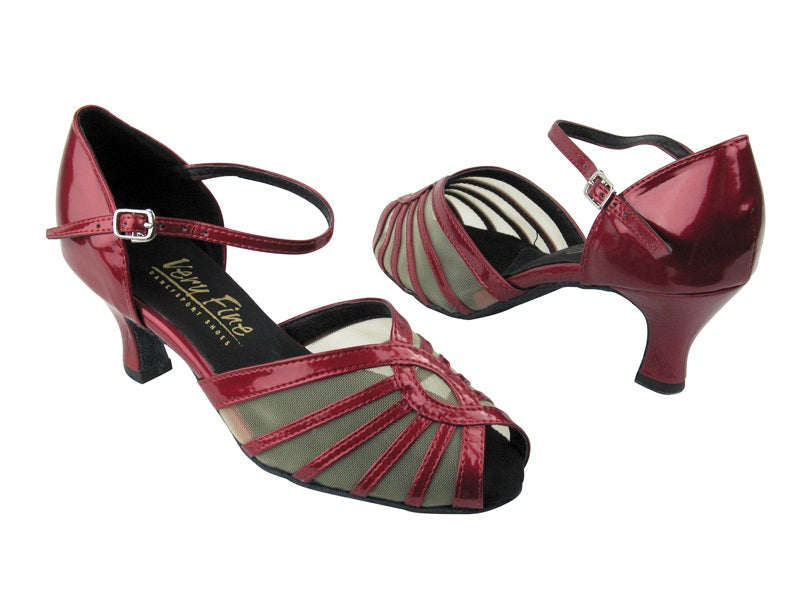 2719 Red Patent_Flesh Mesh with 2.5" Low heel in the photo