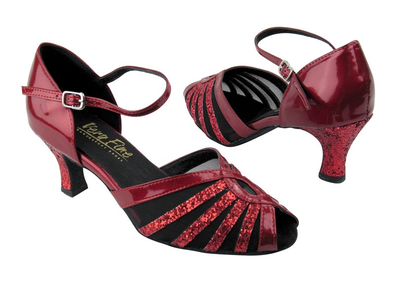 2719 Red Sparkle_Red Patent_Black Mesh with 2.5" Low heel in the photo