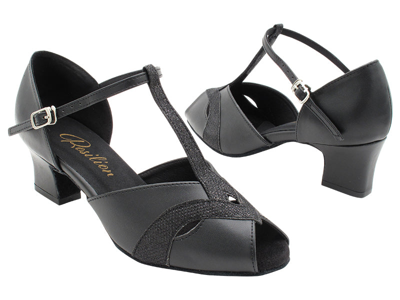 2720 Black Leather _273 Black Glitter Trim with 2" TC Heel (3149) in the photo