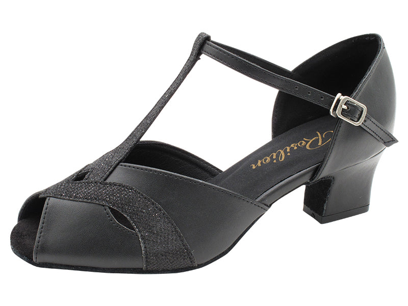 2720 Black Leather _273 Black Glitter Trim with 2" TC Heel (3149) in the photo