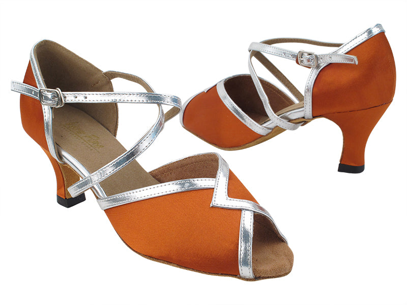 2721 182 Orange Tan Satin_Silver Trim with 2.5" Low Heel (2899) in the photo