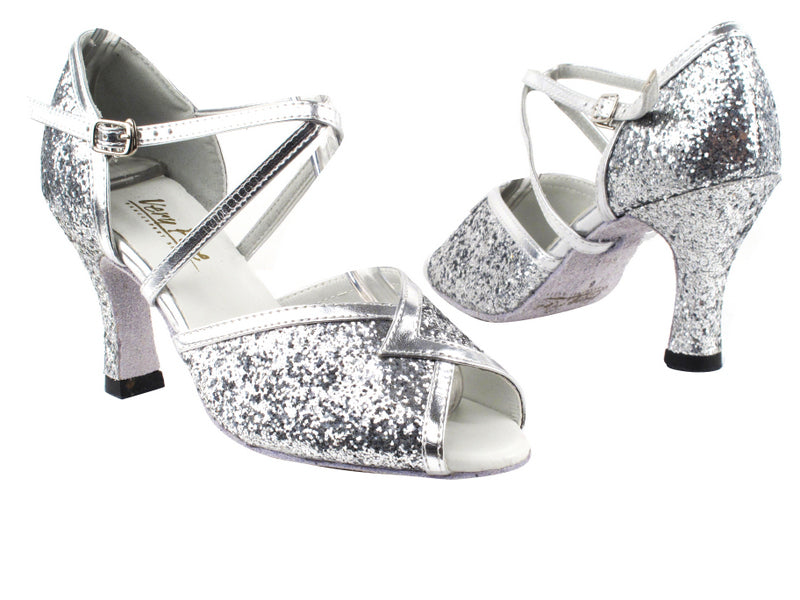 2721 7 Silver Sparkle_Silver Leather Trim with 3" Heel in the photo