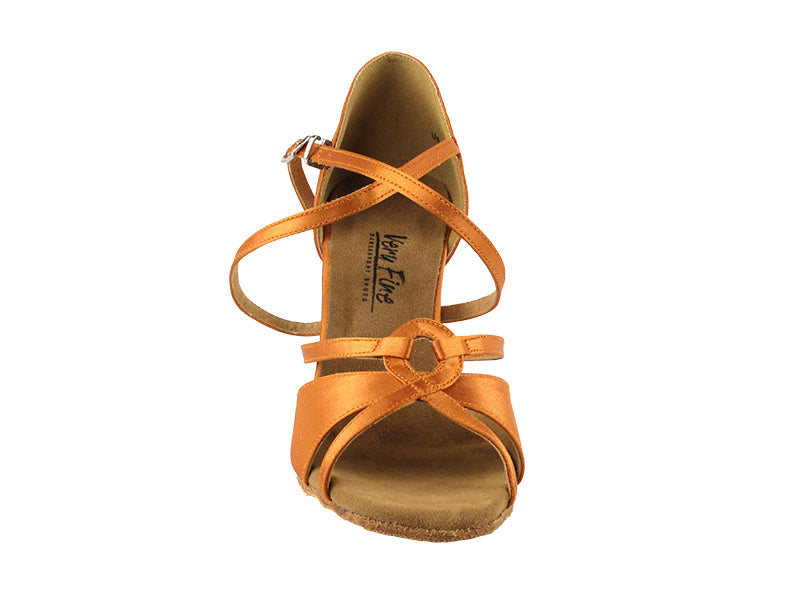 2737LEDSS Dark Tan Satin with 3" slim heel in the photo