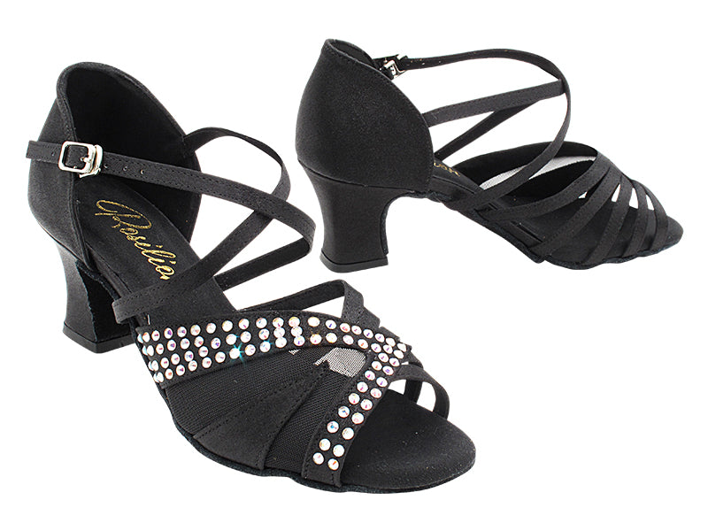 2805LEDSS Black Satin_Black Mesh with 2.2 INCH THICK CUBAN HEEL (2317) in the photo