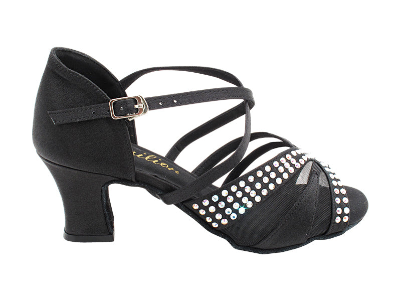 2805LEDSS Black Satin_Black Mesh with 2.2 INCH THICK CUBAN HEEL (2317) in the photo