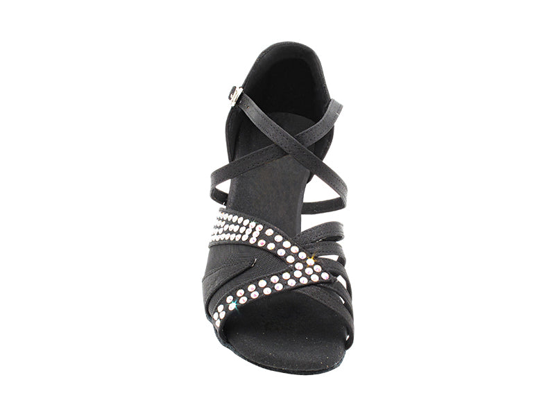 2805LEDSS Black Satin_Black Mesh with 2.2 INCH THICK CUBAN HEEL (2317) in the photo