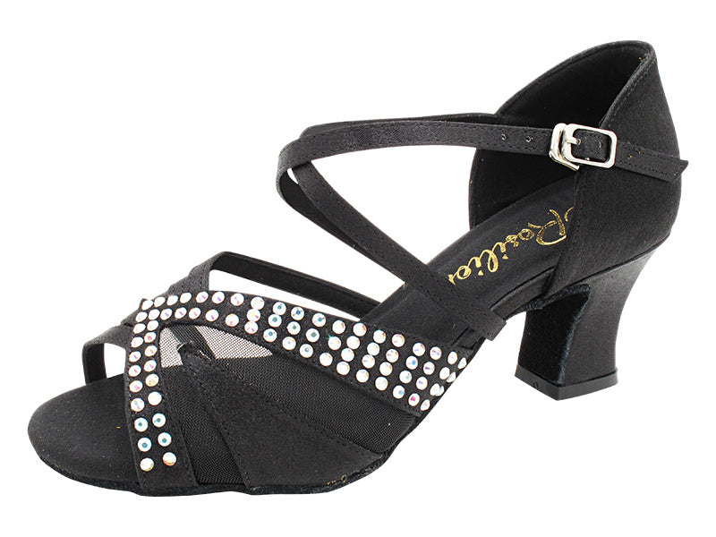 2805LEDSS Black Satin_Black Mesh with 2.2 INCH THICK CUBAN HEEL (2317) in the photo