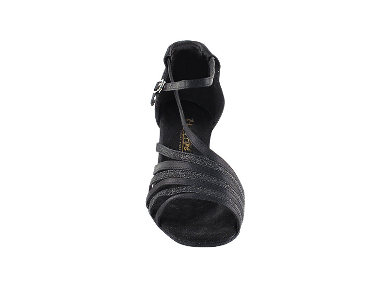 2824LEDSS Black Satin_Black Glitter with 3.5" Stiletto Black Plated Heel in the photo
