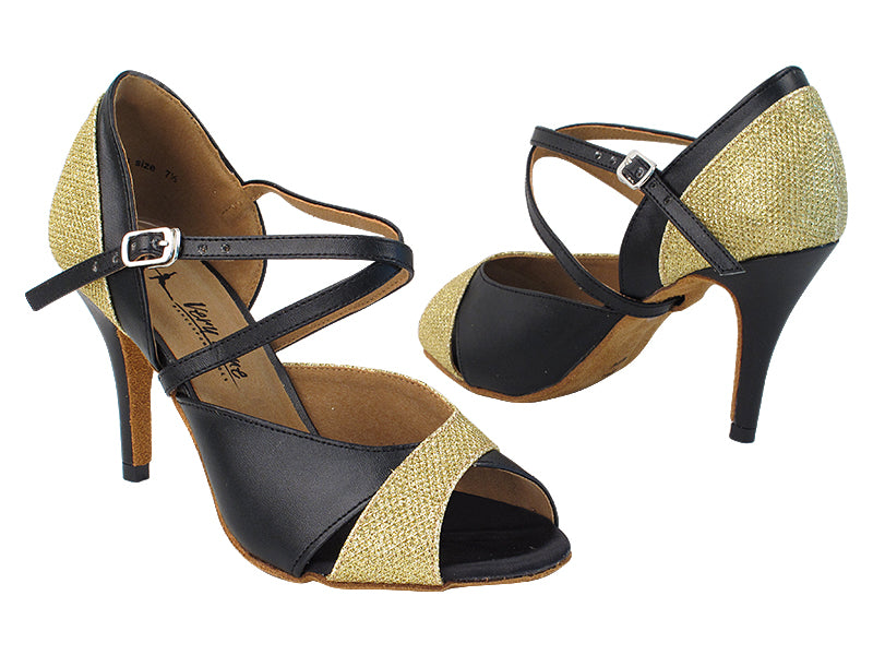2828LEDSS Gold Glitter Satin with 3" Stiletto Leather Wrapped Heel in the photo